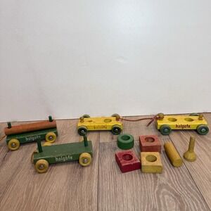 Lot Of Vintage Old Wooden Holgate Toy Trains Train Parts 11 Piece Lot